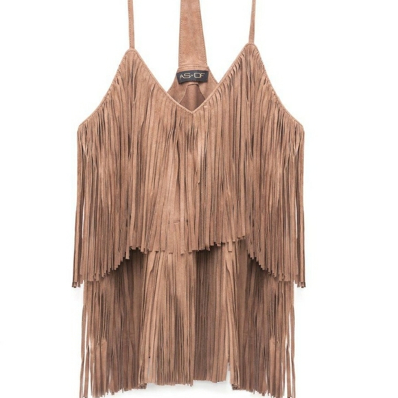 AS BY DF Tops - NWOT $297 AS By DF Leather Fringe cami